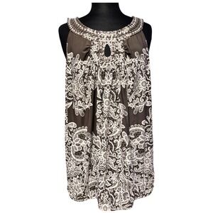 INC International Concepts Womens‎ Beaded Keyhole Neck Brown White Sleeveless 2X
